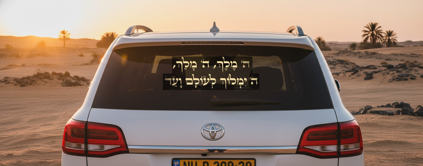 מדבקת ה' מלך על שמשה אחורית - שקיעה במדבר