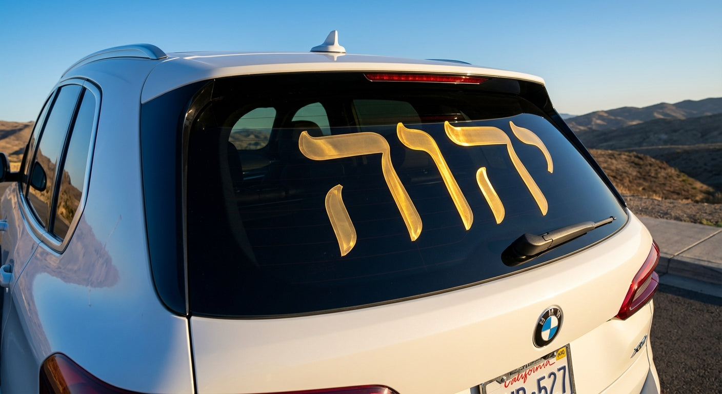 מדבקת שם הוי״ה על שמשת רכב — זהב עמיד בשמש ובגשם